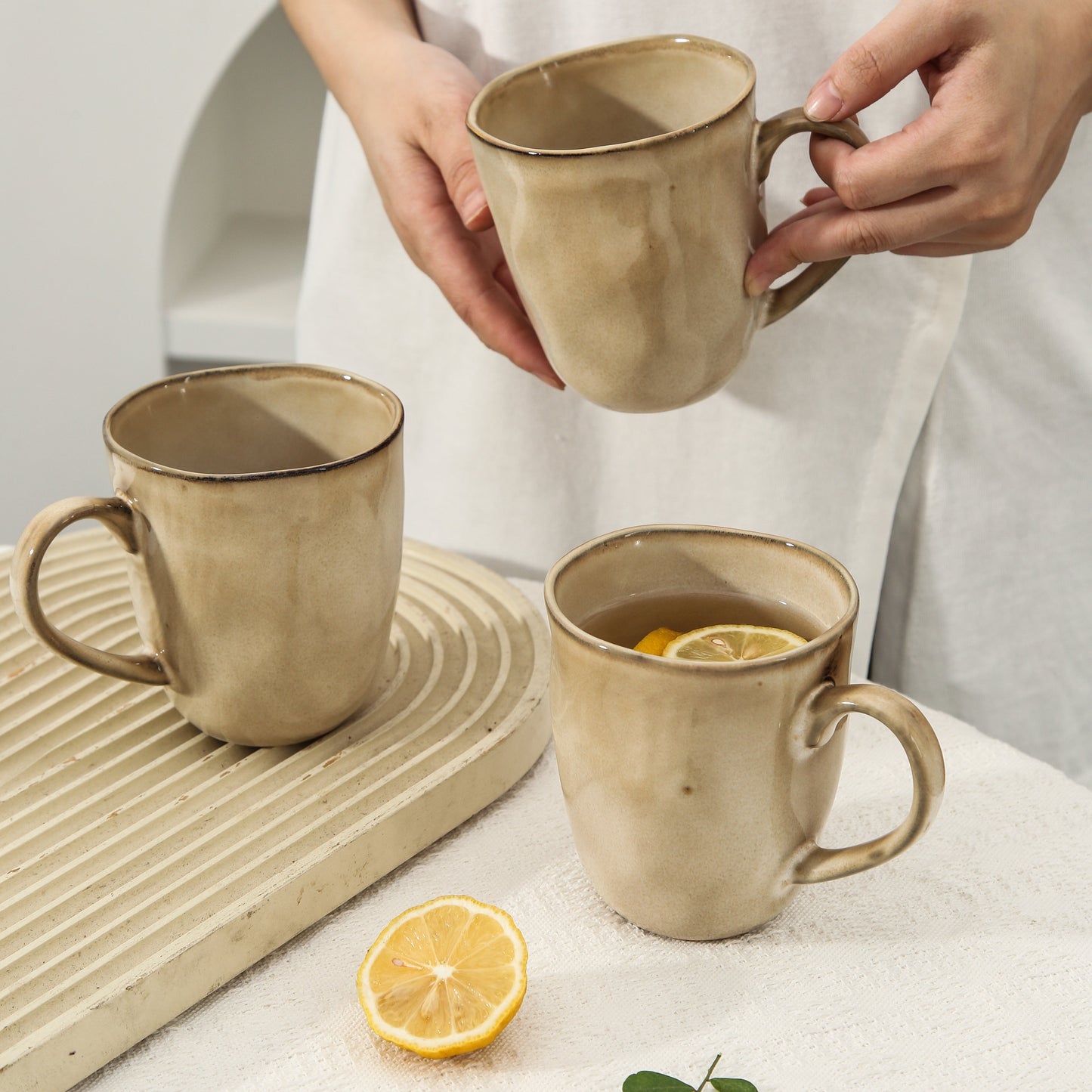 4-Piece Stoneware Mug Set in Crema