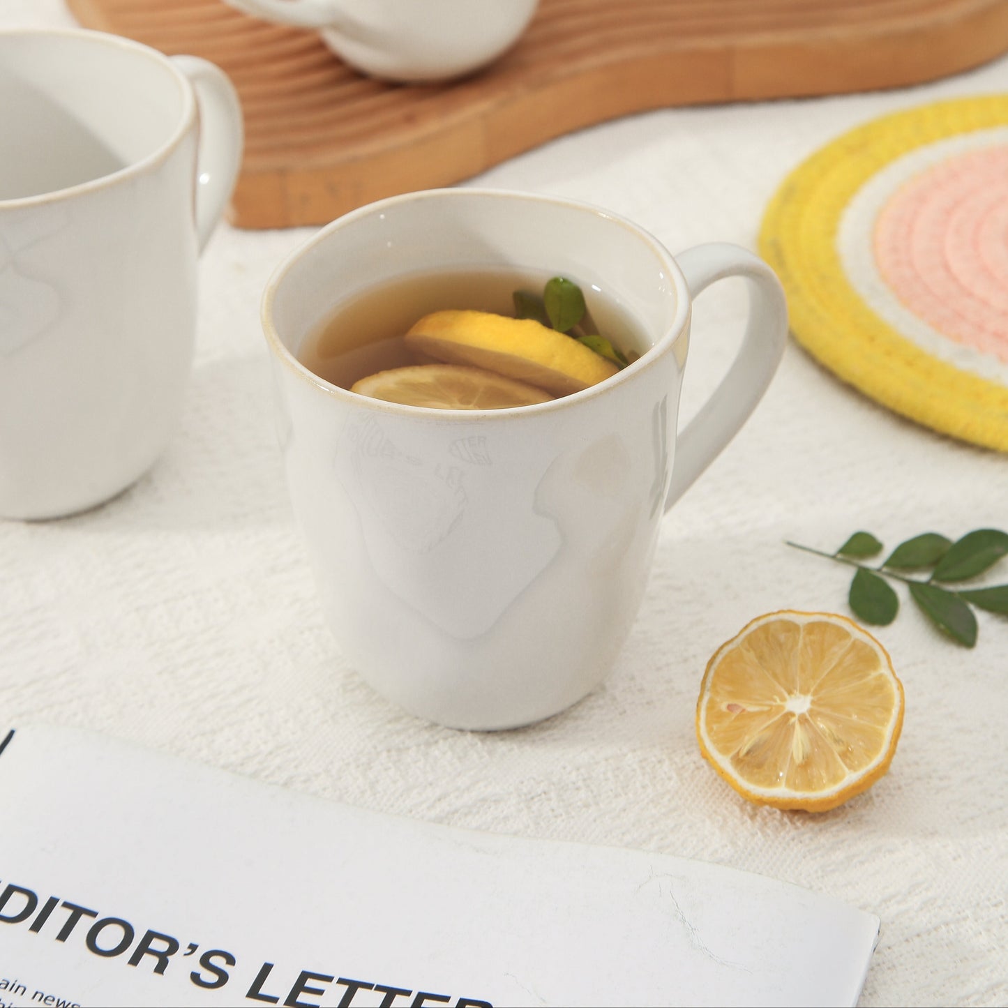 4-Piece Stoneware Mug Set in Pearl White