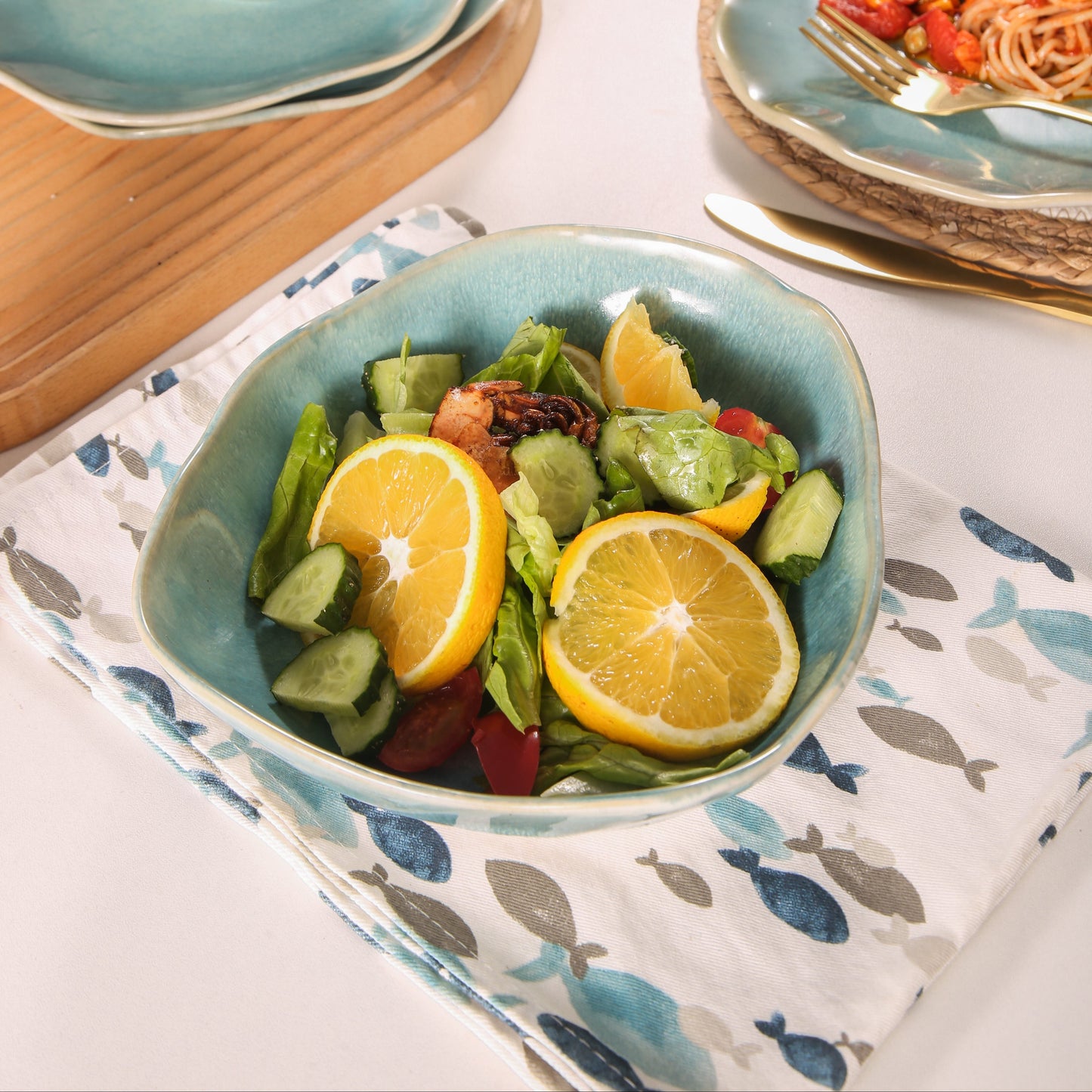 16-Piece Stoneware Set-Aqua Blue