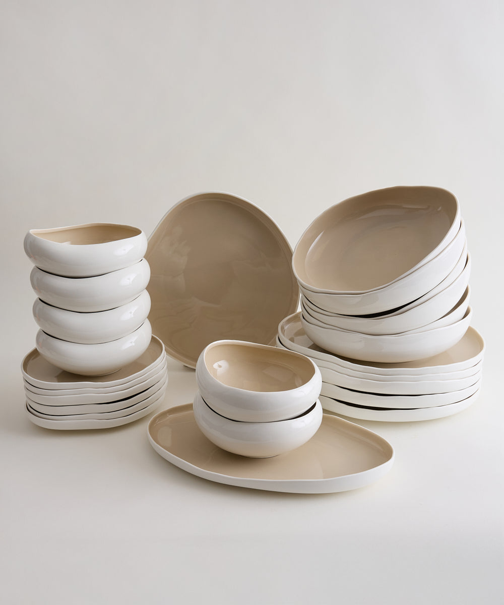 Bricard Barles beige porcelain dinnerware set for 6 people
