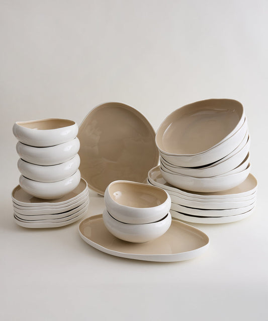 Bricard Barles beige porcelain dinnerware set for 6 people