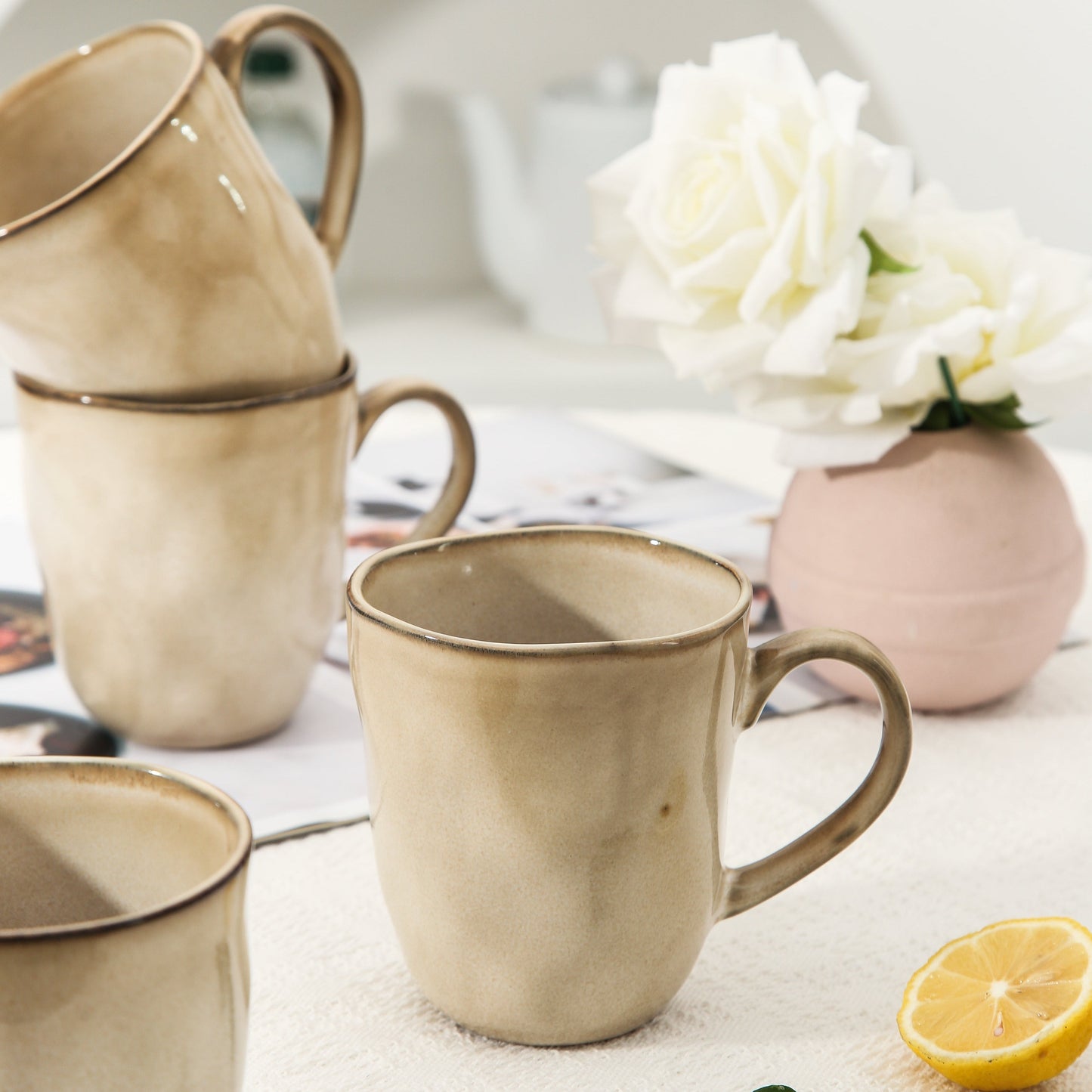 4-Piece Stoneware Mug Set in Crema