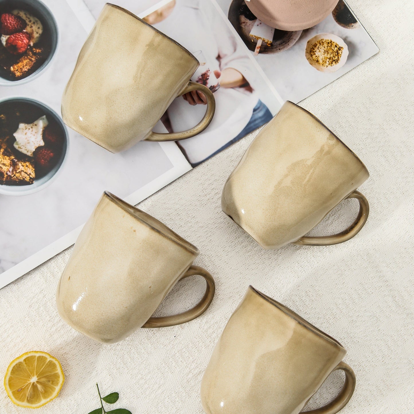 4-Piece Stoneware Mug Set in Crema
