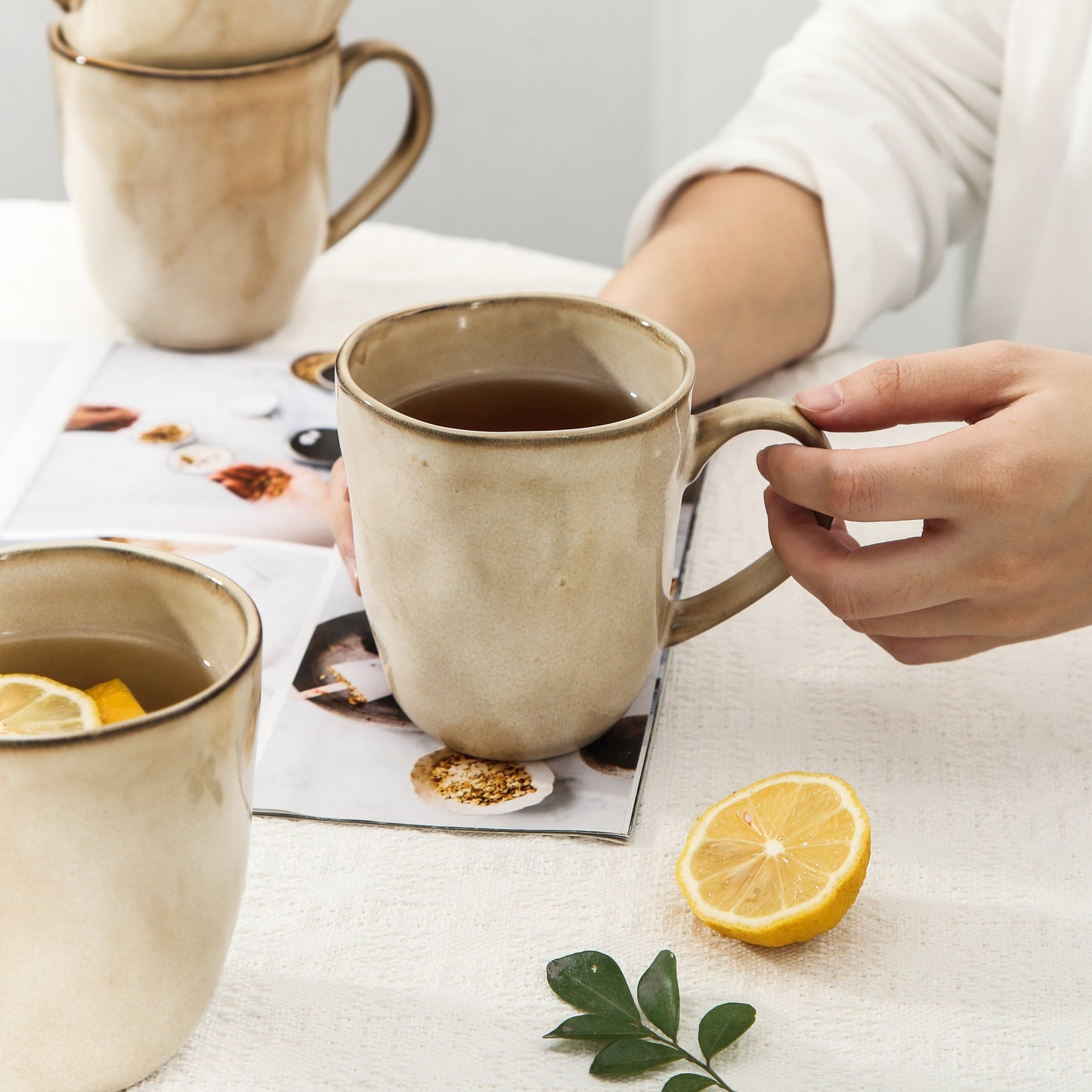 4-Piece Stoneware Mug Set in Crema