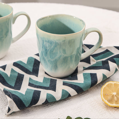 4-Piece Stoneware Mug Set in Aqua Blue