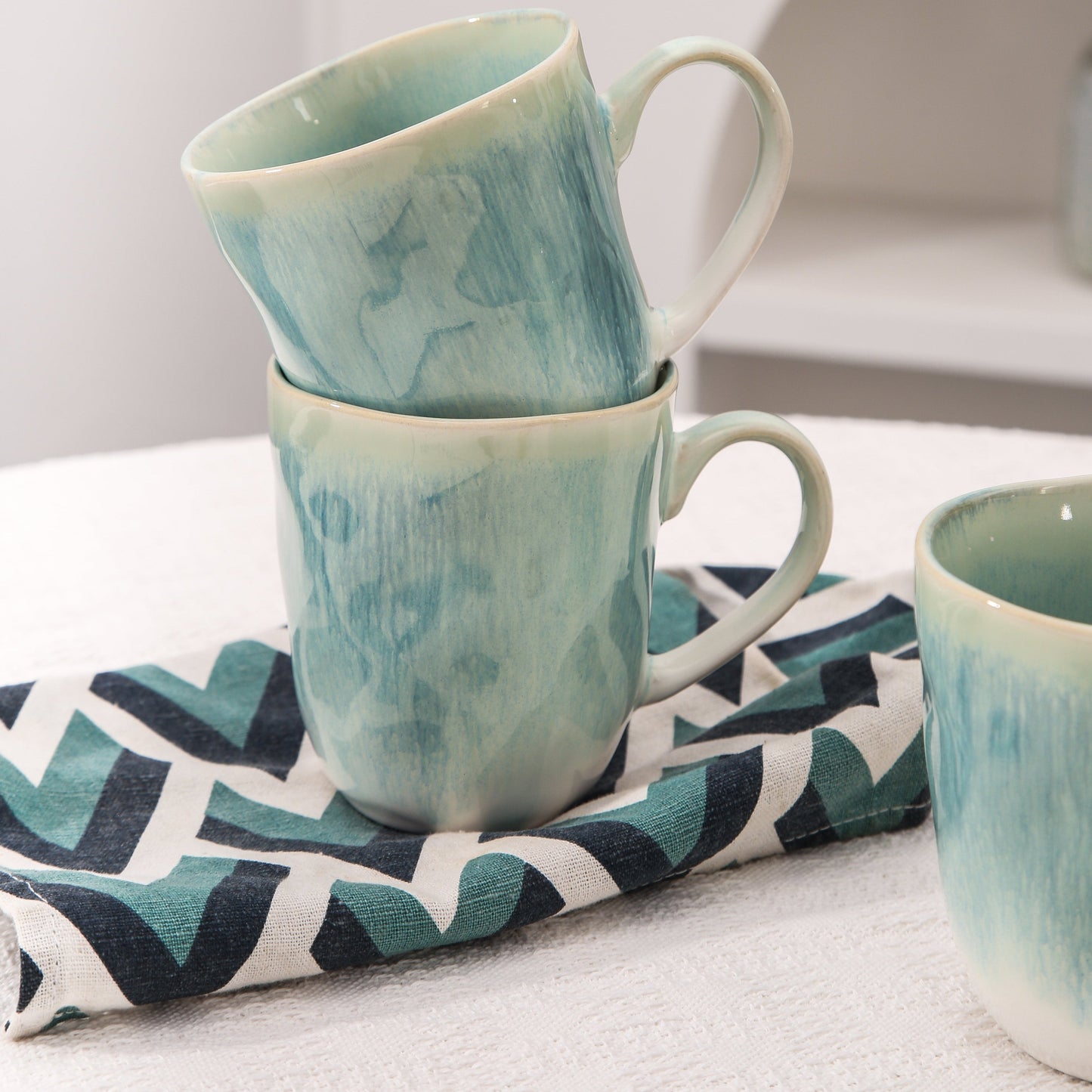 4-Piece Stoneware Mug Set in Aqua Blue