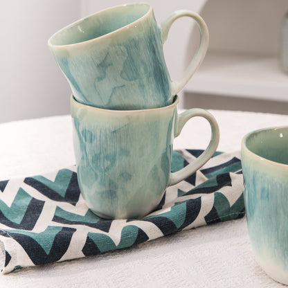4-Piece Stoneware Mug Set in Aqua Blue
