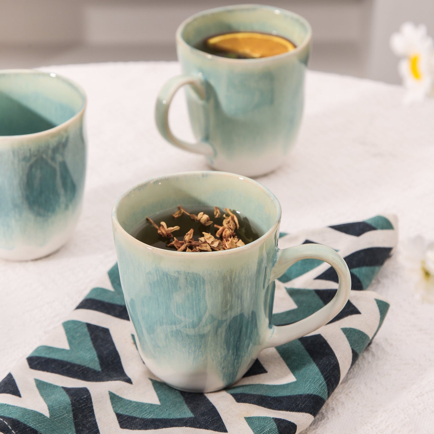 4-Piece Stoneware Mug Set in Aqua Blue