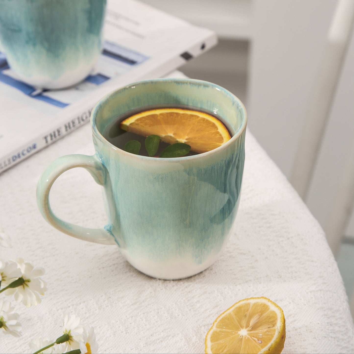 4-Piece Stoneware Mug Set in Aqua Blue