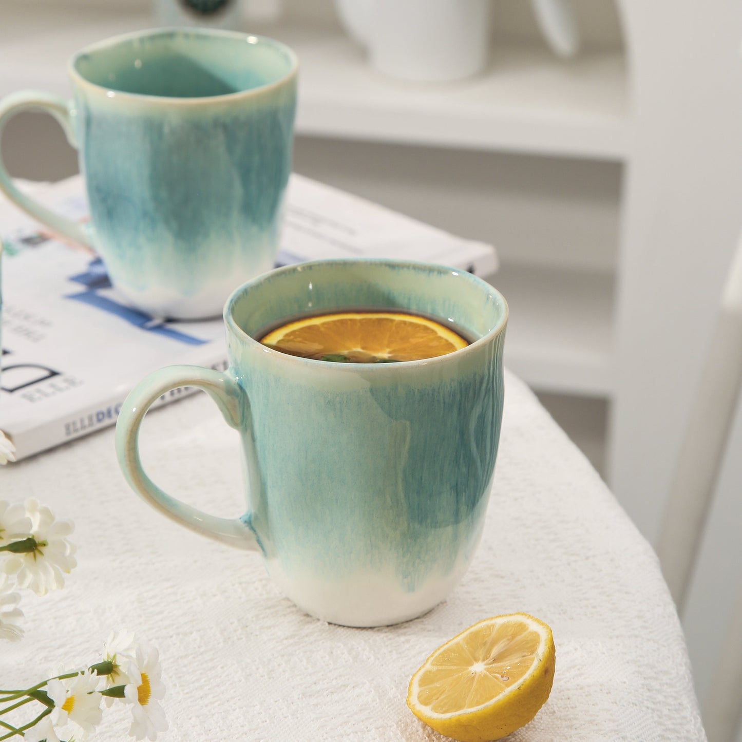 4-Piece Stoneware Mug Set in Aqua Blue
