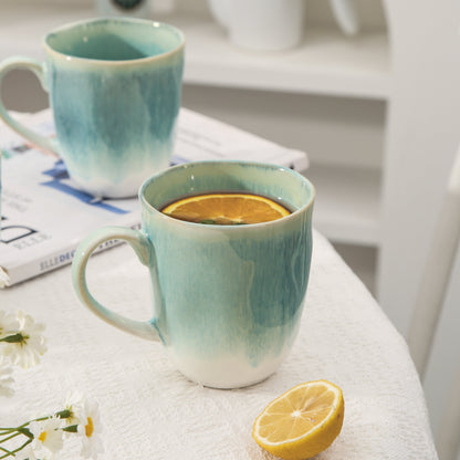 4-Piece Stoneware Mug Set in Aqua Blue