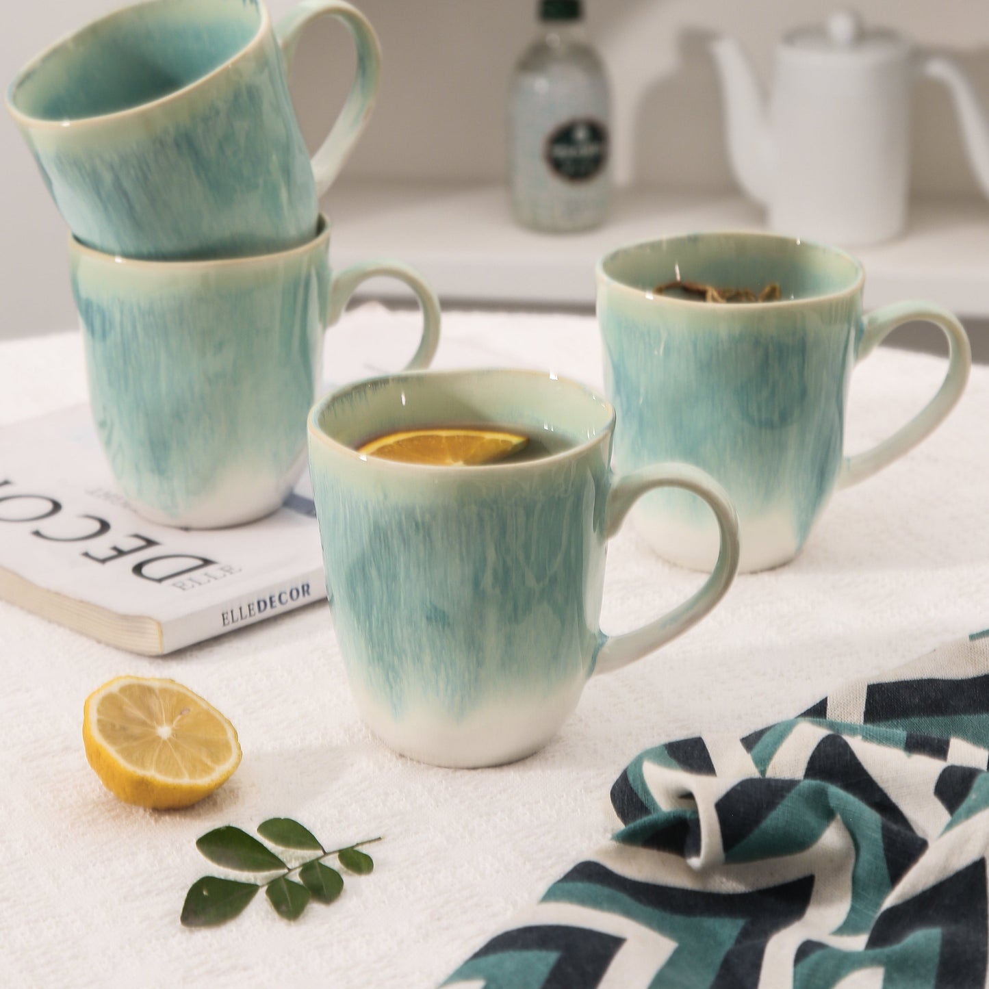 4-Piece Stoneware Mug Set in Aqua Blue
