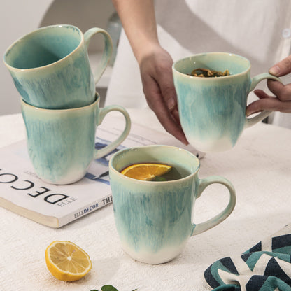 4-Piece Stoneware Mug Set in Aqua Blue