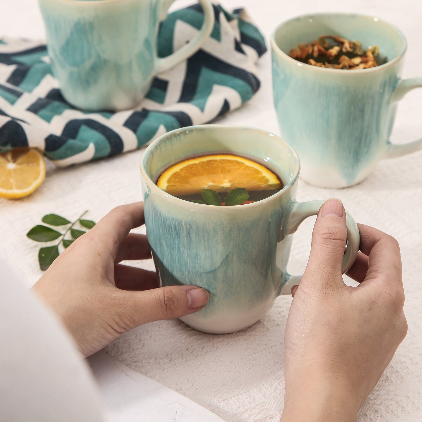 4-Piece Stoneware Mug Set in Aqua Blue