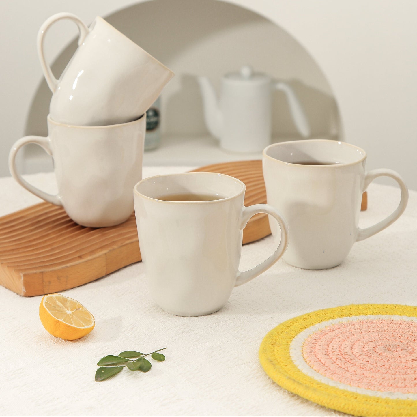 4-Piece Stoneware Mug Set in Pearl White
