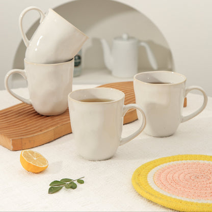 4-Piece Stoneware Mug Set in Pearl White