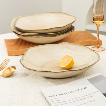 4-Piece Stoneware Deep Plate Set in Crema