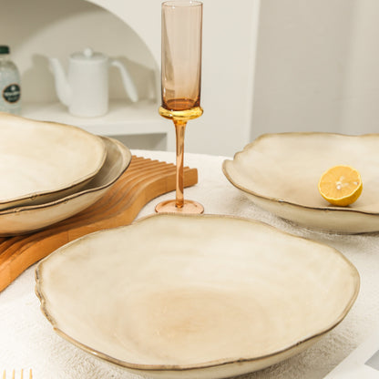 4-Piece Stoneware Deep Plate Set in Crema