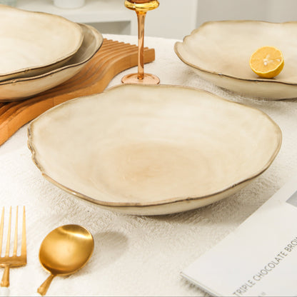4-Piece Stoneware Deep Plate Set in Crema