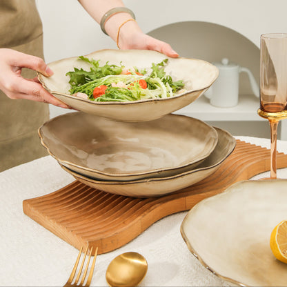 4-Piece Stoneware Deep Plate Set in Crema