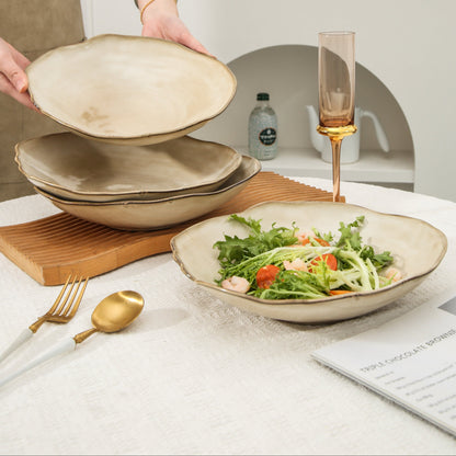 4-Piece Stoneware Deep Plate Set in Crema