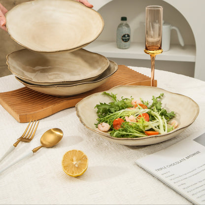 4-Piece Stoneware Deep Plate Set in Crema