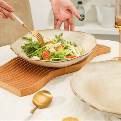 4-Piece Stoneware Deep Plate Set in Crema