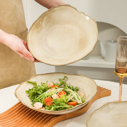 4-Piece Stoneware Deep Plate Set in Crema