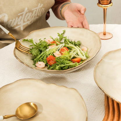 4-Piece Stoneware Deep Plate Set in Crema