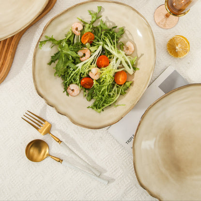 4-Piece Stoneware Deep Plate Set in Crema