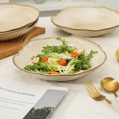 4-Piece Stoneware Deep Plate Set in Crema