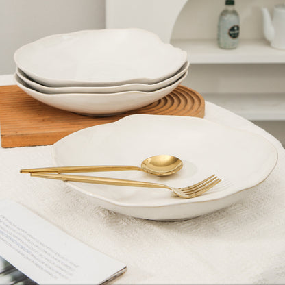 4-Piece Stoneware Deep Plate Set in Pearl White