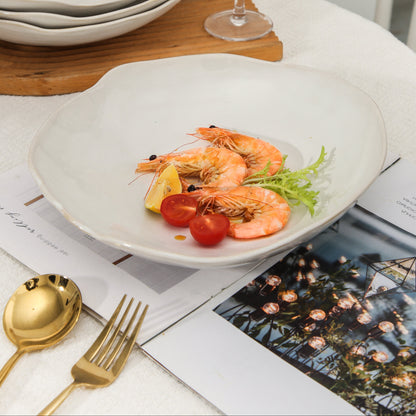 4-Piece Stoneware Deep Plate Set in Pearl White