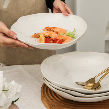 4-Piece Stoneware Deep Plate Set in Pearl White
