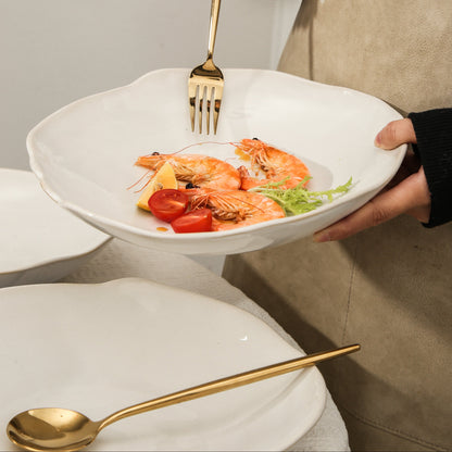 4-Piece Stoneware Deep Plate Set in Pearl White