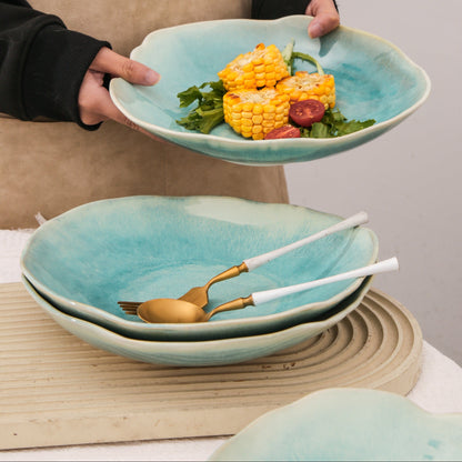 4-Piece Stoneware Deep Plate Set in Aqua Blue