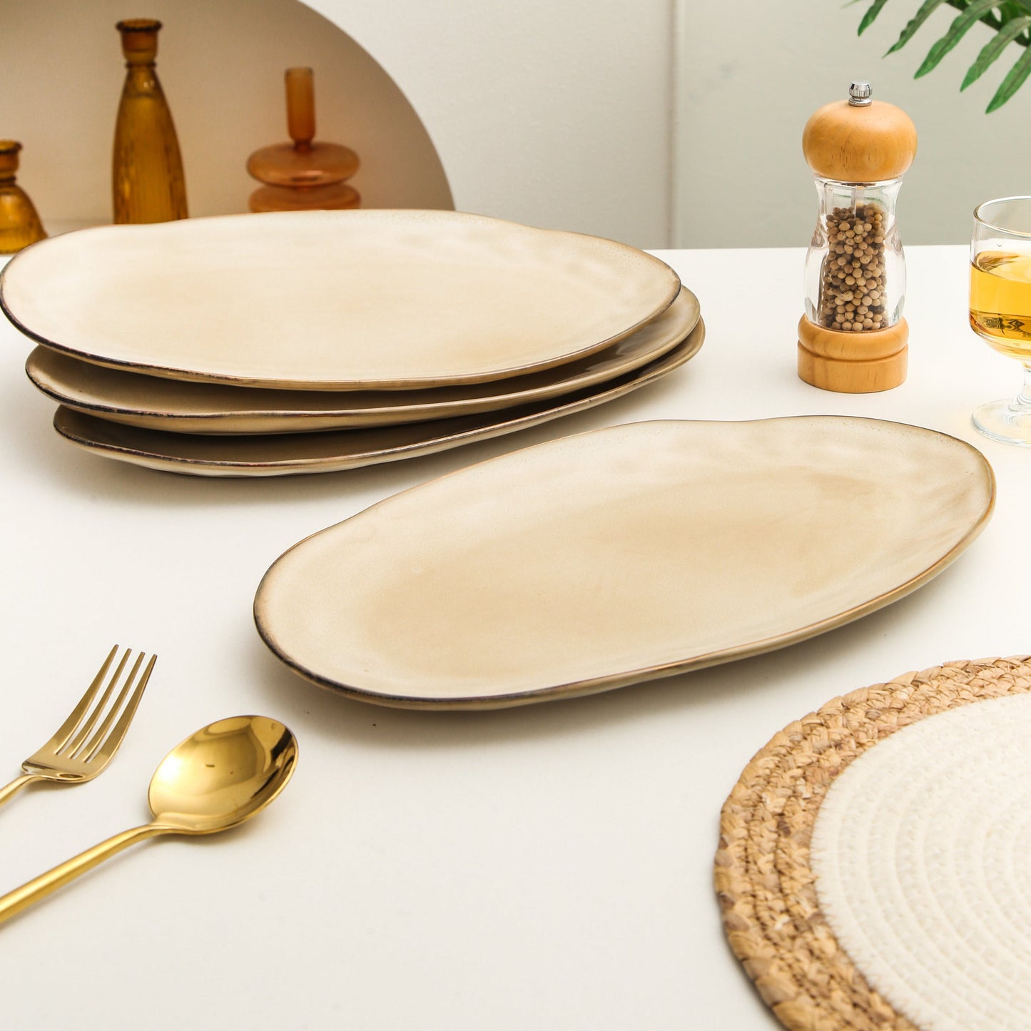 3-Piece Stoneware Serving Platter Set in Crema