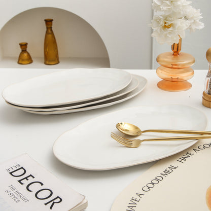 3-Piece Stoneware Serving Platter Set in Pearl White