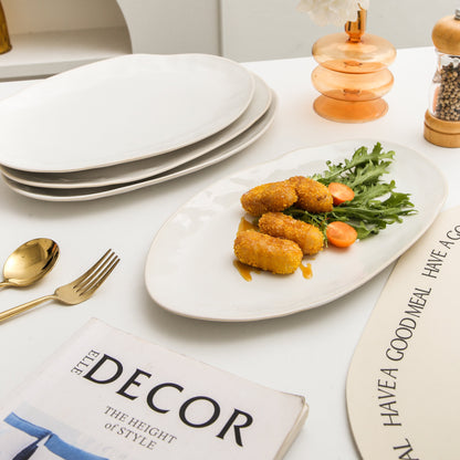 3-Piece Stoneware Serving Platter Set in Pearl White
