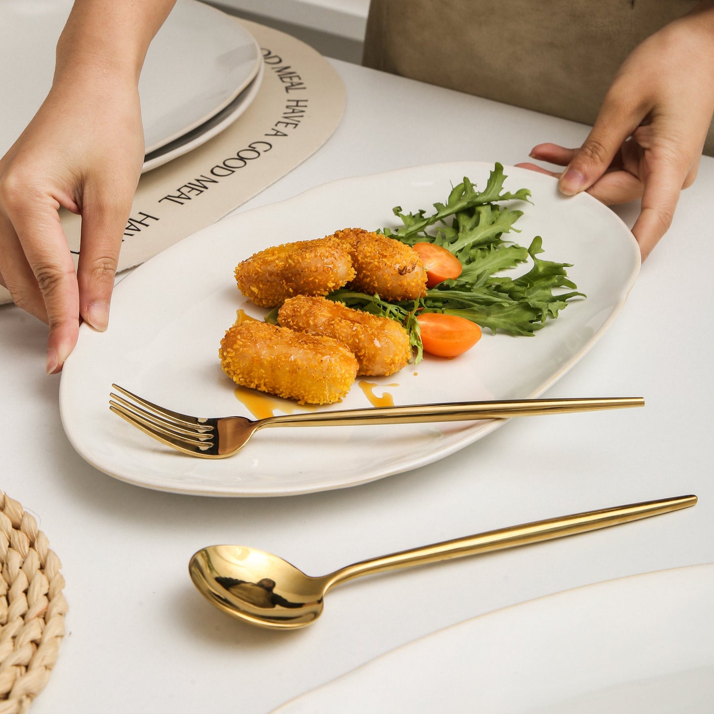 3-Piece Stoneware Serving Platter Set in Pearl White