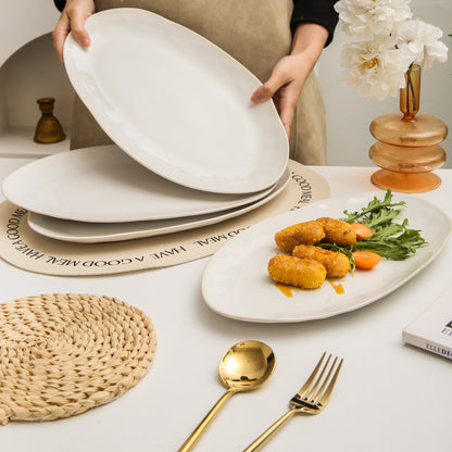 3-Piece Stoneware Serving Platter Set in Pearl White