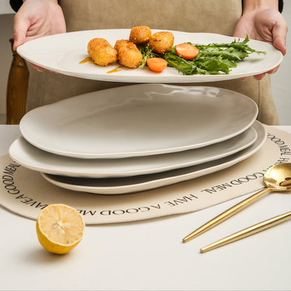 3-Piece Stoneware Serving Platter Set in Pearl White