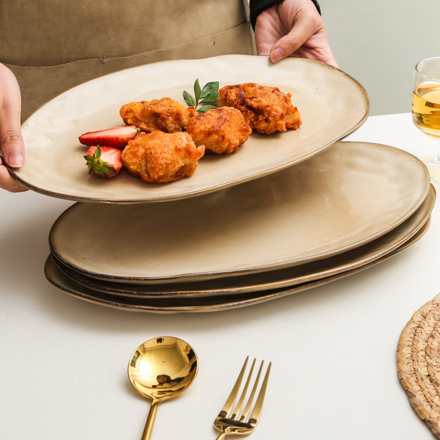 3-Piece Stoneware Serving Platter Set in Crema
