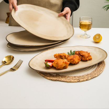 3-Piece Stoneware Serving Platter Set in Crema