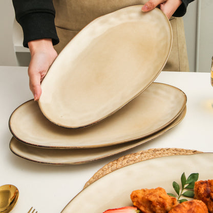 3-Piece Stoneware Serving Platter Set in Crema
