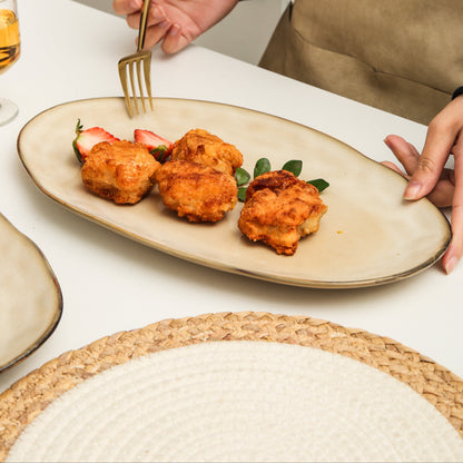 3-Piece Stoneware Serving Platter Set in Crema