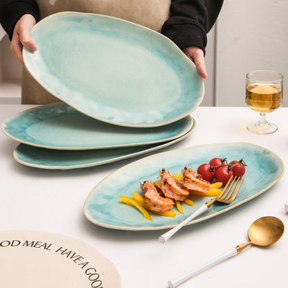 3-Piece Stoneware Serving Platter Set in Aqua Blue