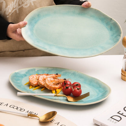 3-Piece Stoneware Serving Platter Set in Aqua Blue