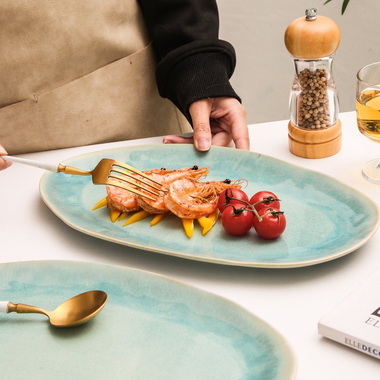 3-Piece Stoneware Serving Platter Set in Aqua Blue