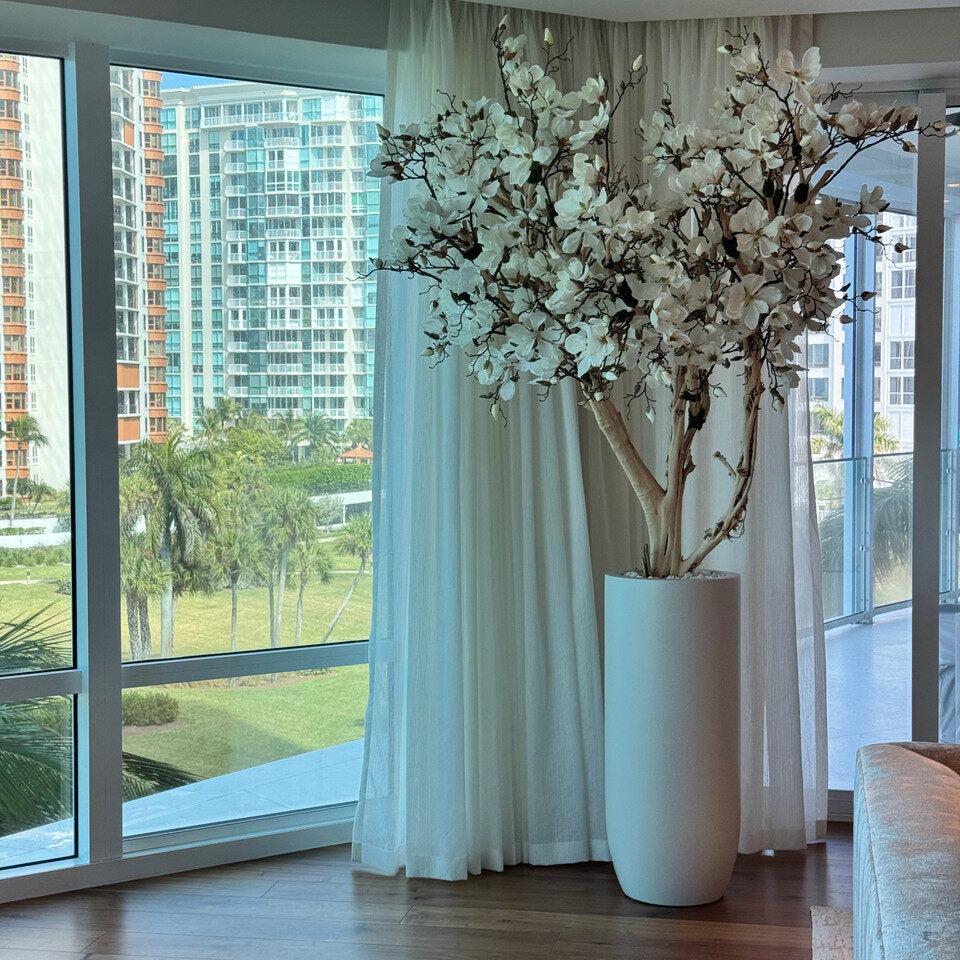 White Magnolia Tree in Matte Beige St. Tropez Planter